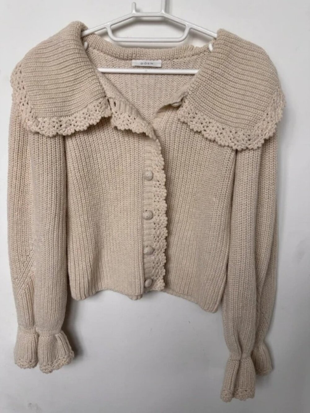 DOEN Crochet Collar Cardigan in Beige S